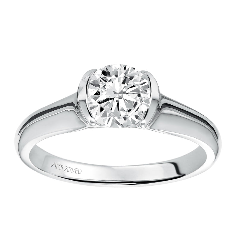 Artcarved Bridal Mounted with CZ Center Contemporary Bezel Solitaire Engagement Ring April 14K White Gold