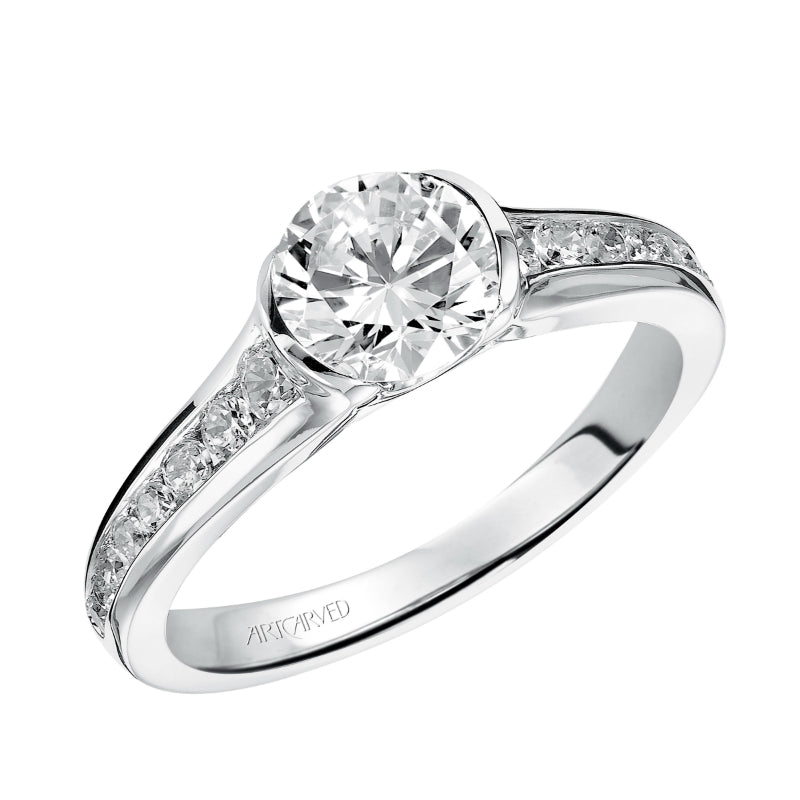 Artcarved Bridal Mounted with CZ Center Contemporary Bezel Diamond Engagement Ring Carina 14K White Gold