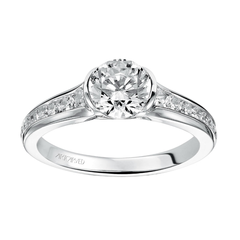 Artcarved Bridal Semi-Mounted with Side Stones Contemporary Bezel Diamond Engagement Ring Carina 14K White Gold