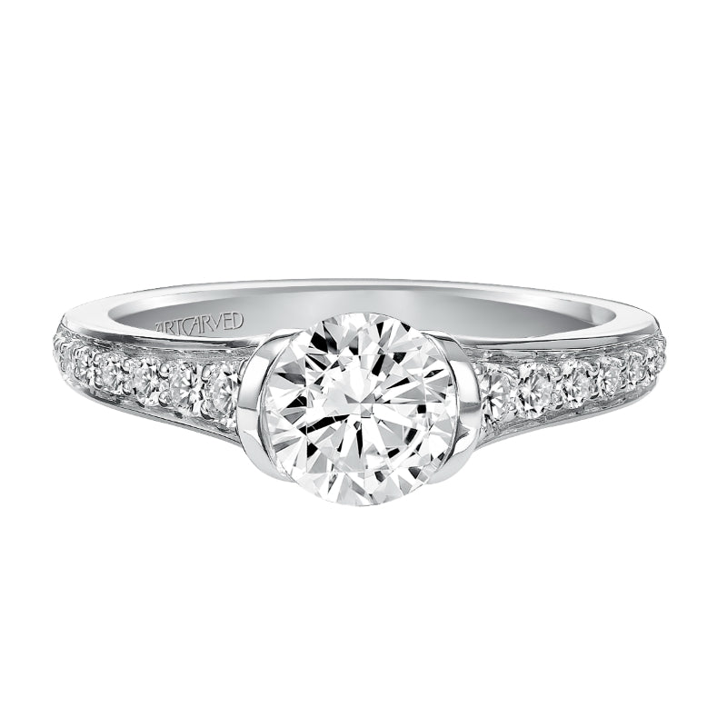 Artcarved Bridal Semi-Mounted with Side Stones Contemporary Bezel Diamond Engagement Ring Brynn 14K White Gold