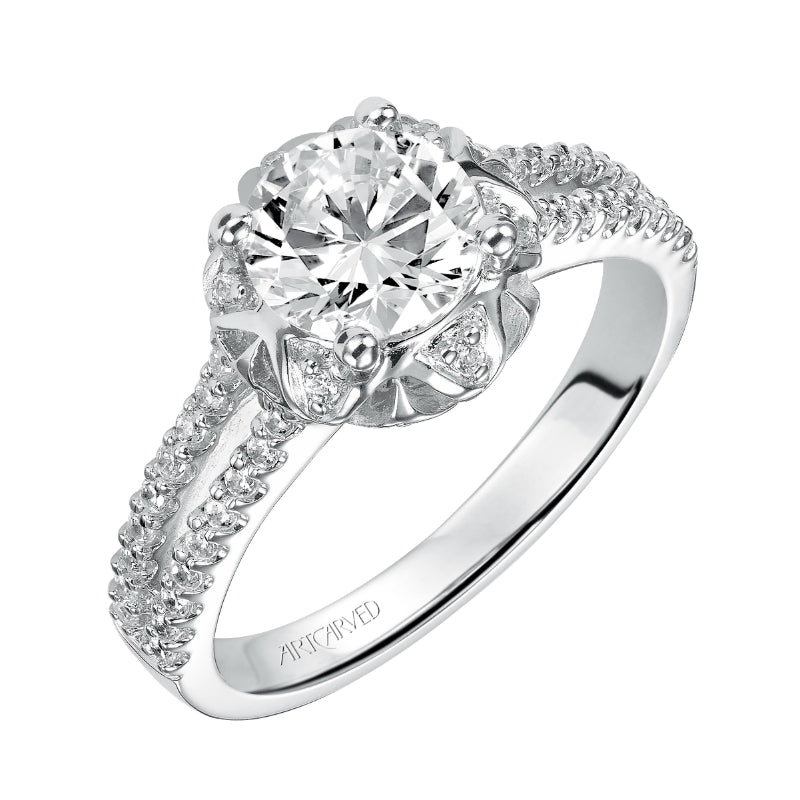 Artcarved Bridal Mounted with CZ Center Contemporary Halo Engagement Ring Camille 14K White Gold