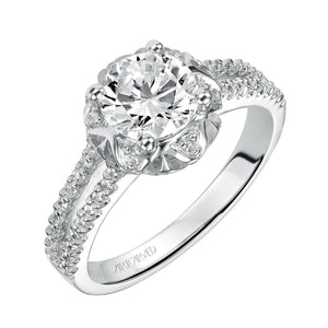 Artcarved Bridal Semi-Mounted with Side Stones Contemporary Halo Engagement Ring Camille 14K White Gold