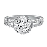 Artcarved Bridal Semi-Mounted with Side Stones Contemporary Halo Engagement Ring Camille 14K White Gold