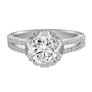 Artcarved Bridal Semi-Mounted with Side Stones Contemporary Halo Engagement Ring Camille 14K White Gold