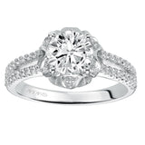 Artcarved Bridal Semi-Mounted with Side Stones Contemporary Halo Engagement Ring Camille 14K White Gold