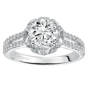 Artcarved Bridal Semi-Mounted with Side Stones Contemporary Halo Engagement Ring Camille 14K White Gold