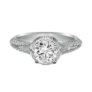 Artcarved Bridal Semi-Mounted with Side Stones Contemporary Halo Engagement Ring Cynthia 14K White Gold