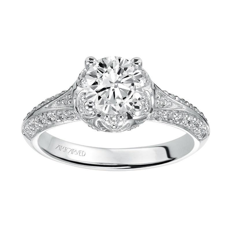 Artcarved Bridal Mounted with CZ Center Contemporary Halo Engagement Ring Cynthia 14K White Gold