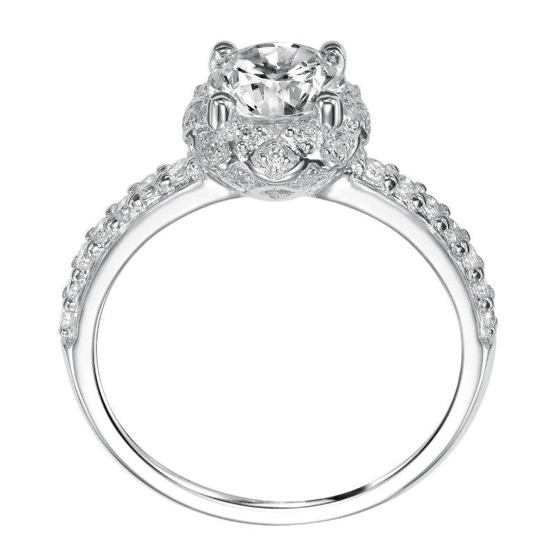 Artcarved Bridal Semi-Mounted with Side Stones Contemporary Halo Engagement Ring Ellen 14K White Gold