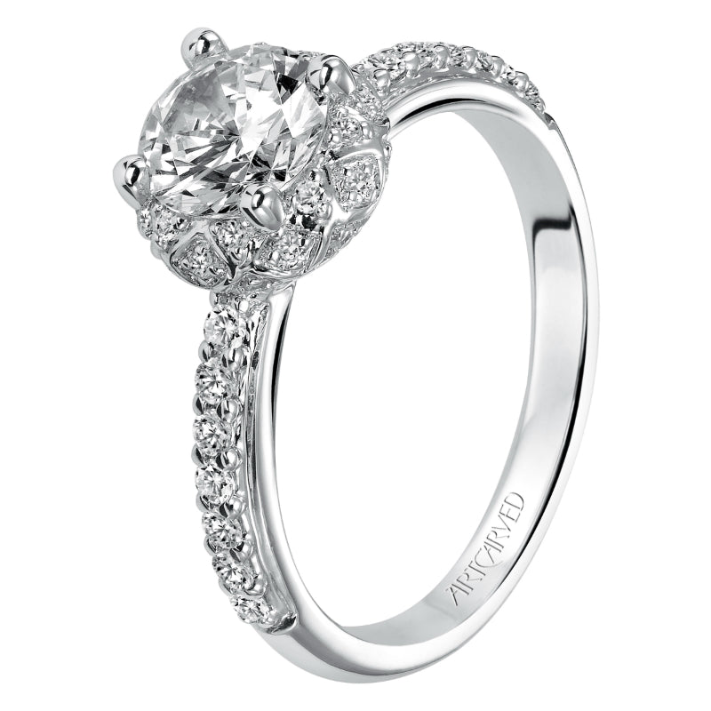 Artcarved Bridal Mounted with CZ Center Contemporary Halo Engagement Ring Ellen 14K White Gold