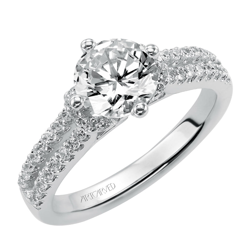 Artcarved Bridal Semi-Mounted with Side Stones Classic Engagement Ring Lynn 14K White Gold