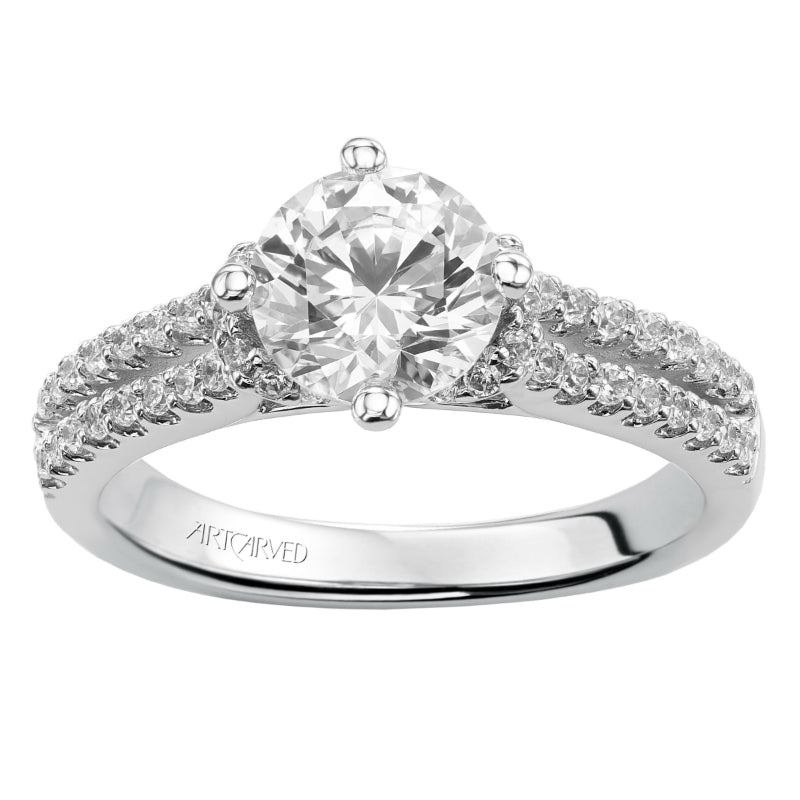 Artcarved Bridal Semi-Mounted with Side Stones Classic Engagement Ring Lynn 14K White Gold