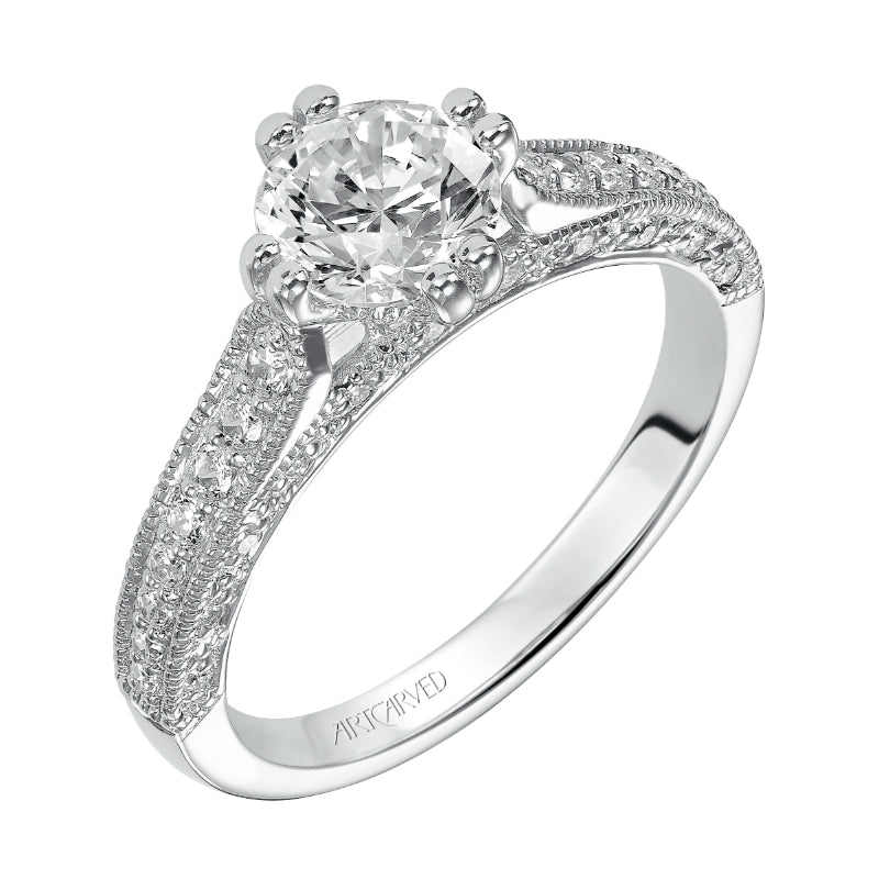 Artcarved Bridal Semi-Mounted with Side Stones Vintage Engagement Ring Misha 14K White Gold