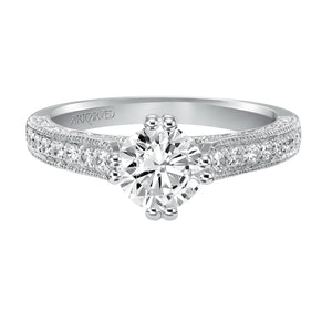 Artcarved Bridal Mounted with CZ Center Vintage Engagement Ring Misha 14K White Gold