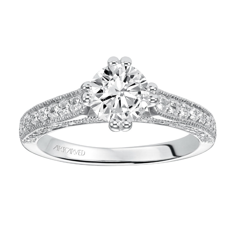 Artcarved Bridal Mounted with CZ Center Vintage Engagement Ring Misha 14K White Gold