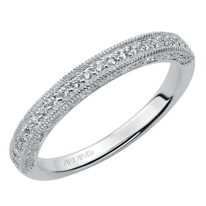 Artcarved Bridal Mounted with Side Stones Vintage Diamond Wedding Band Misha 14K White Gold