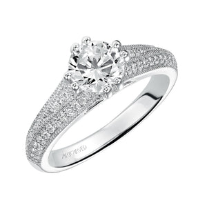 Artcarved Bridal Semi-Mounted with Side Stones Vintage Engagement Ring Agnes 14K White Gold