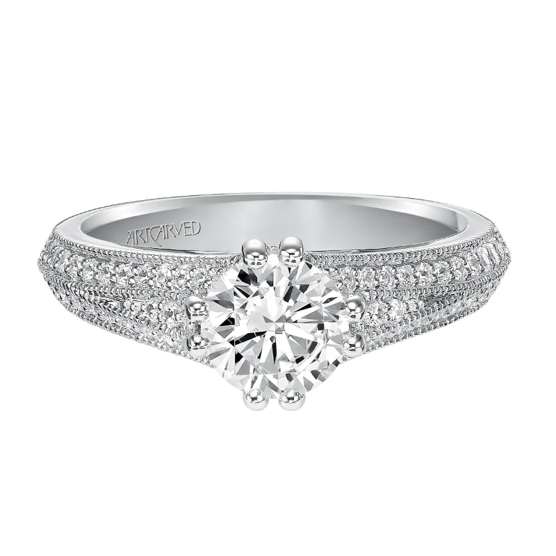 Artcarved Bridal Mounted with CZ Center Vintage Engagement Ring Agnes 14K White Gold