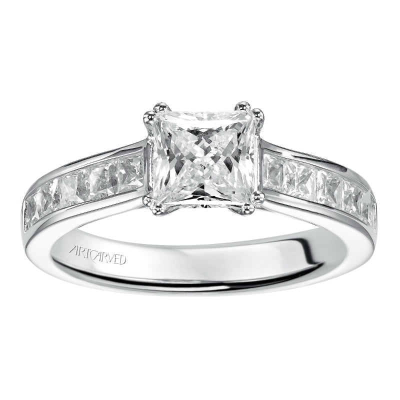 Artcarved Bridal Semi-Mounted with Side Stones Classic Engagement Ring Margaret 14K White Gold