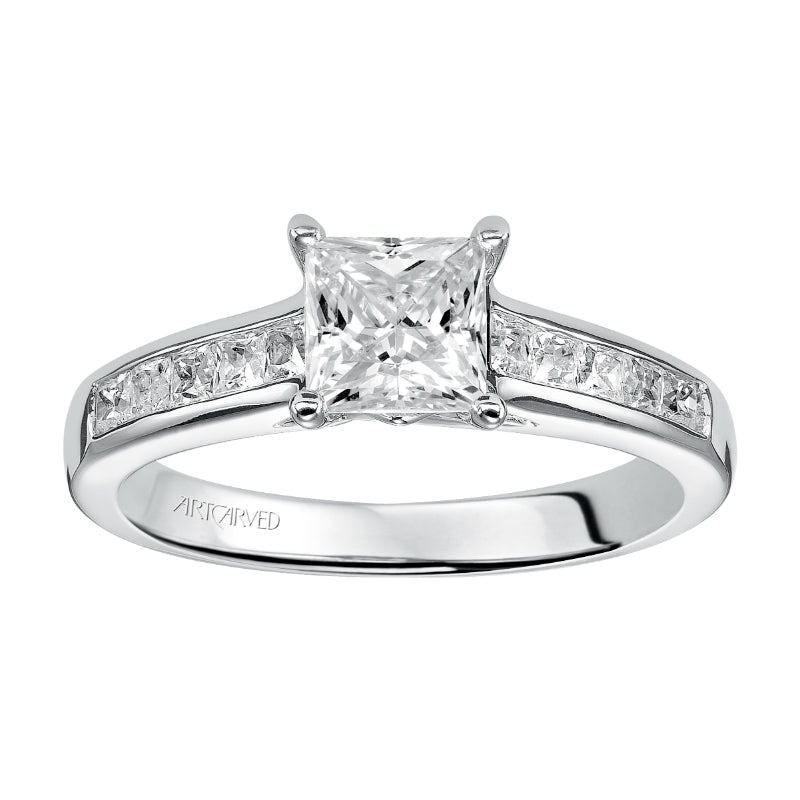 Artcarved Bridal Semi-Mounted with Side Stones Classic Engagement Ring Alena 14K White Gold