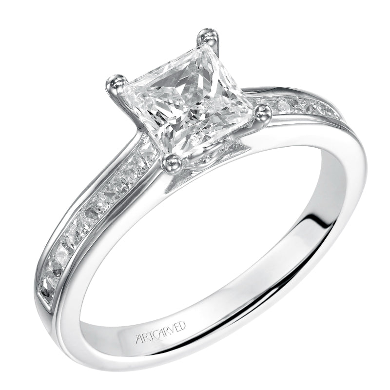 Artcarved Bridal Mounted with CZ Center Classic Engagement Ring Geraldine 14K White Gold