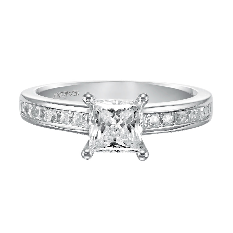 Artcarved Bridal Semi-Mounted with Side Stones Classic Engagement Ring Geraldine 14K White Gold