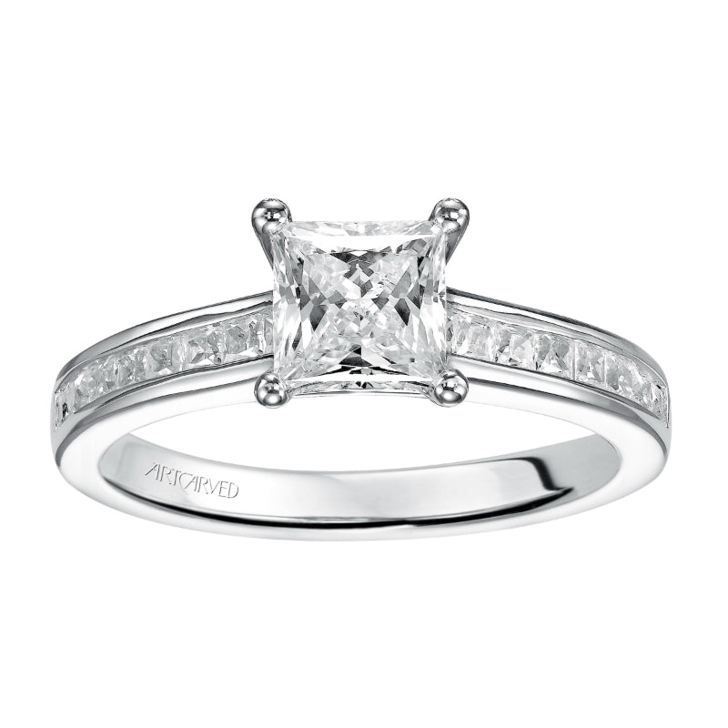 Artcarved Bridal Semi-Mounted with Side Stones Classic Engagement Ring Geraldine 14K White Gold