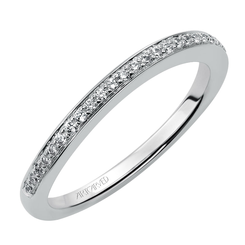 Artcarved Bridal Mounted with Side Stones Contemporary Diamond Wedding Band Laura 14K White Gold