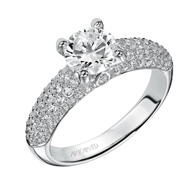 Artcarved Bridal Semi-Mounted with Side Stones Classic Engagement Ring Phyllis 14K White Gold