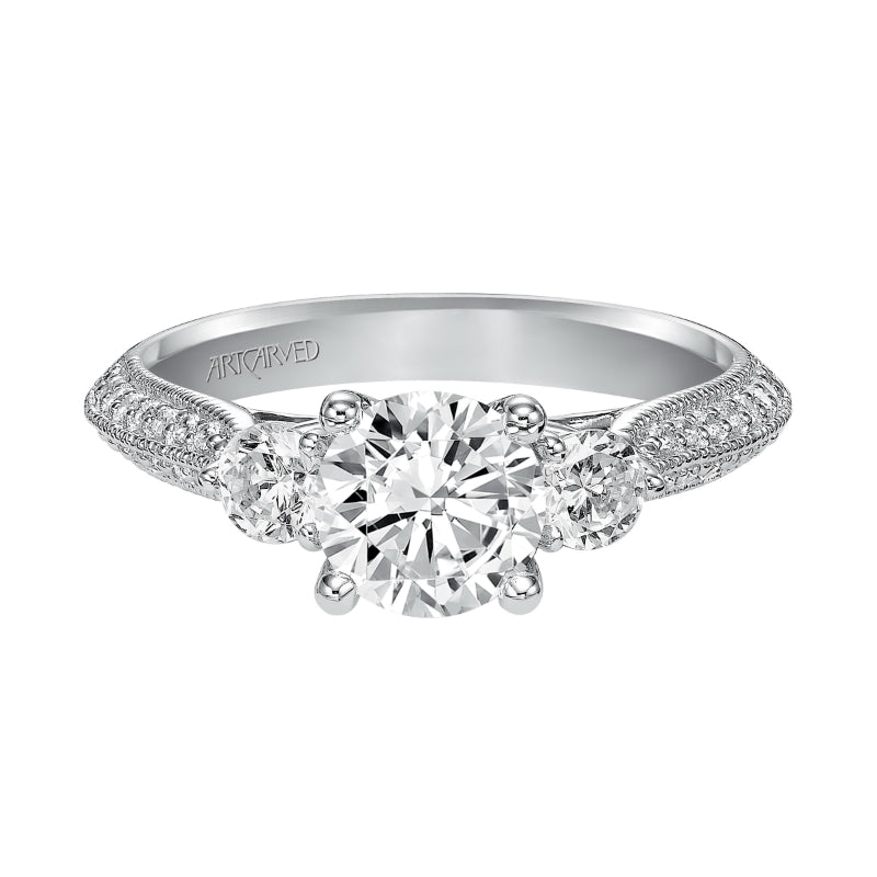 Artcarved Bridal Mounted with CZ Center Vintage 3-Stone Engagement Ring Bridget 14K White Gold