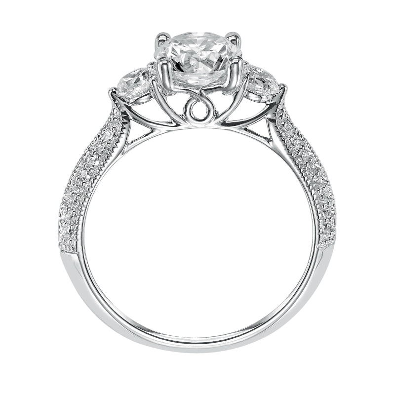 Artcarved Bridal Semi-Mounted with Side Stones Vintage 3-Stone Engagement Ring Bridget 14K White Gold