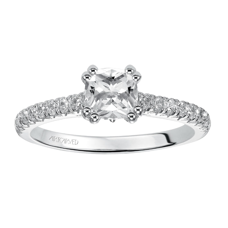 Artcarved Bridal Semi-Mounted with Side Stones Classic Engagement Ring Justine 14K White Gold