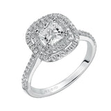 Artcarved Bridal Semi-Mounted with Side Stones Classic Halo Engagement Ring Tara 14K White Gold