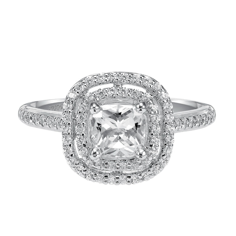 Artcarved Bridal Semi-Mounted with Side Stones Classic Halo Engagement Ring Tara 14K White Gold