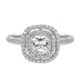 Artcarved Bridal Mounted with CZ Center Classic Halo Engagement Ring Tara 14K White Gold