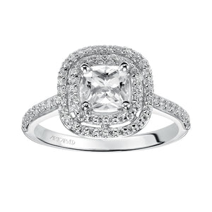 Artcarved Bridal Mounted with CZ Center Classic Halo Engagement Ring Tara 14K White Gold