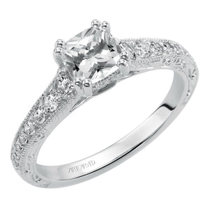 Artcarved Bridal Semi-Mounted with Side Stones Vintage Engraved Diamond Engagement Ring Jada 14K White Gold