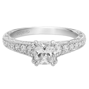 Artcarved Bridal Mounted with CZ Center Vintage Engraved Diamond Engagement Ring Jada 14K White Gold