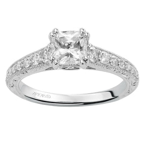 Artcarved Bridal Semi-Mounted with Side Stones Vintage Engraved Diamond Engagement Ring Jada 14K White Gold