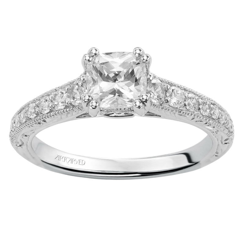 Artcarved Bridal Mounted with CZ Center Vintage Engraved Diamond Engagement Ring Jada 14K White Gold