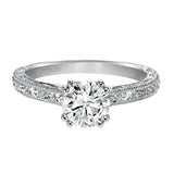 Artcarved Bridal Semi-Mounted with Side Stones Vintage Engraved Solitaire Engagement Ring Bernadette 14K White Gold