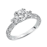 Artcarved Bridal Semi-Mounted with Side Stones Vintage Engraved 3-Stone Engagement Ring Anabelle 14K White Gold