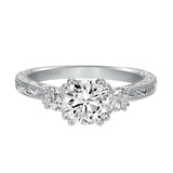 Artcarved Bridal Semi-Mounted with Side Stones Vintage Engraved 3-Stone Engagement Ring Anabelle 14K White Gold