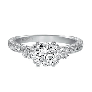 Artcarved Bridal Mounted with CZ Center Vintage Engraved 3-Stone Engagement  Ring Anabelle 14K White Gold