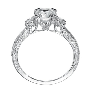 Artcarved Bridal Semi-Mounted with Side Stones Vintage Engraved 3-Stone Engagement Ring Anabelle 14K White Gold