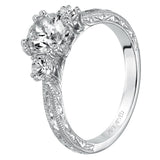 Artcarved Bridal Semi-Mounted with Side Stones Vintage Engraved 3-Stone Engagement Ring Anabelle 14K White Gold