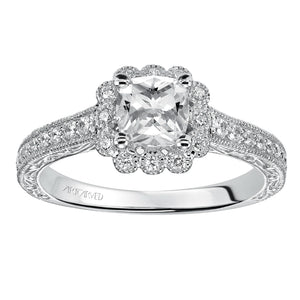 Artcarved Bridal Mounted with CZ Center Vintage Halo Engagement Ring Amaya 14K White Gold