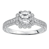 Artcarved Bridal Semi-Mounted with Side Stones Vintage Halo Engagement Ring Amaya 14K White Gold