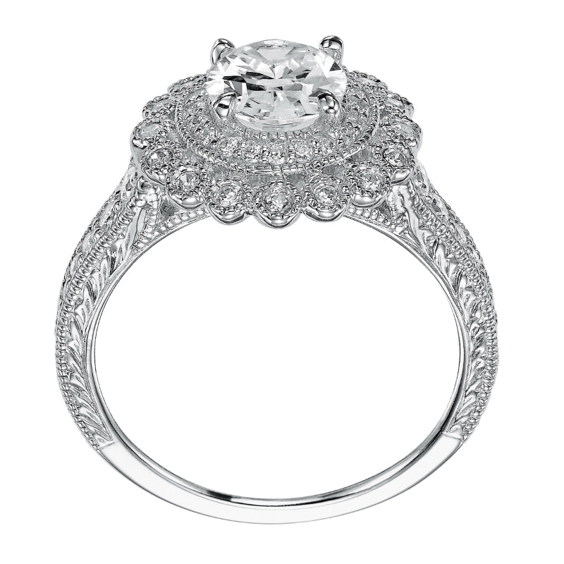 Artcarved Bridal Semi-Mounted with Side Stones Vintage Halo Engagement Ring Roxanne 14K White Gold