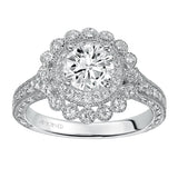 Artcarved Bridal Semi-Mounted with Side Stones Vintage Halo Engagement Ring Roxanne 14K White Gold